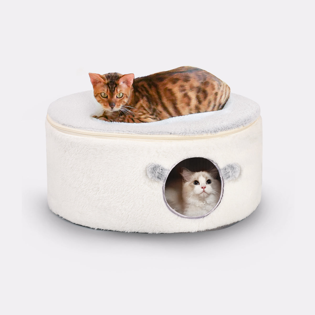 Amosijoy-Cat Cave Bed Covered Enclosed Cat House White Background