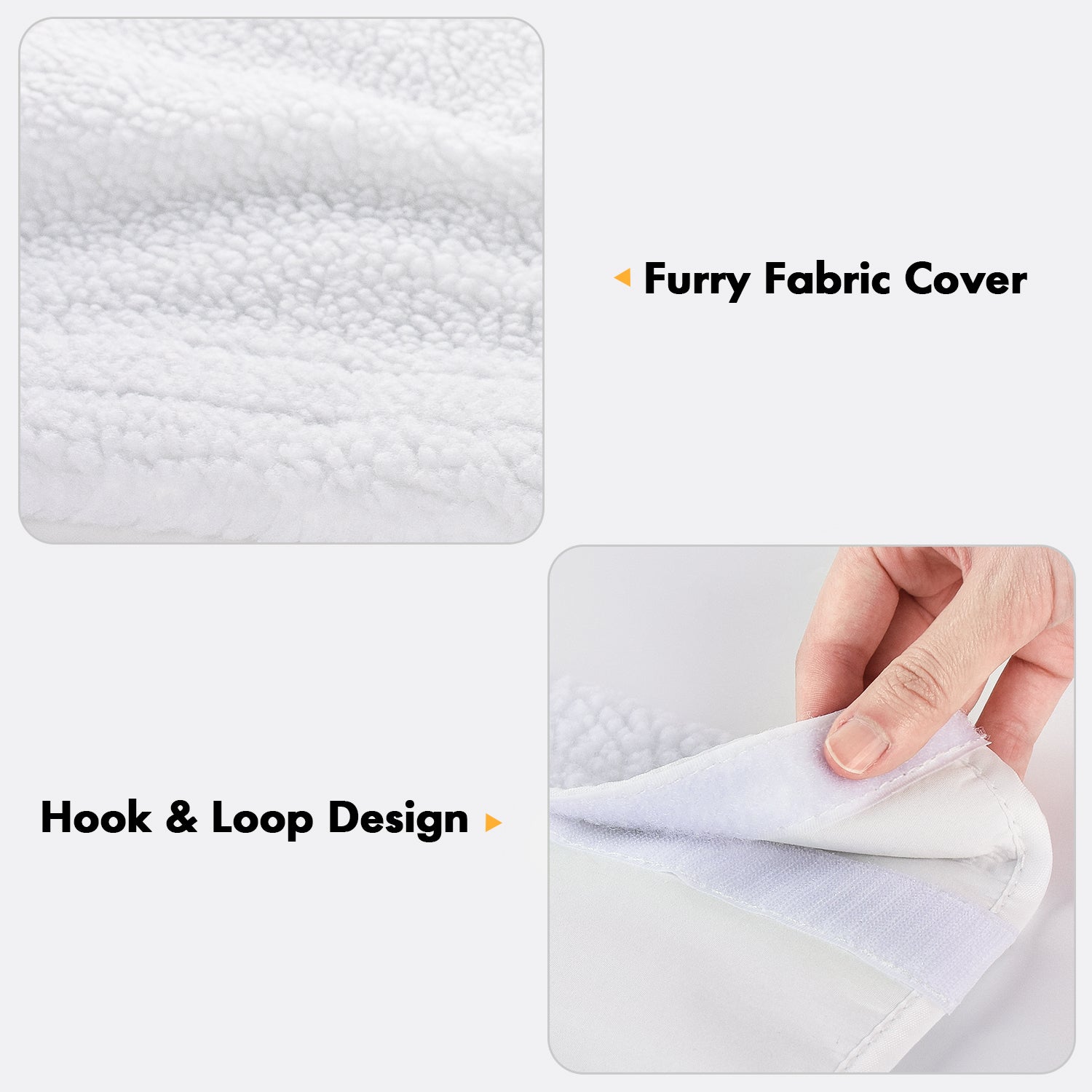 Amosijoy-Wood Cat Window Sill Perch Cover Details: Furry Fabric Cover & Hook & Loop Design